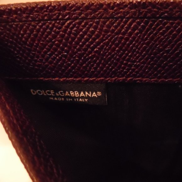 Dolce & Gabbana Saffiano Leather Logo Plaque Trifold Wallet Eggplant Cardholder - Picture 5 of 13